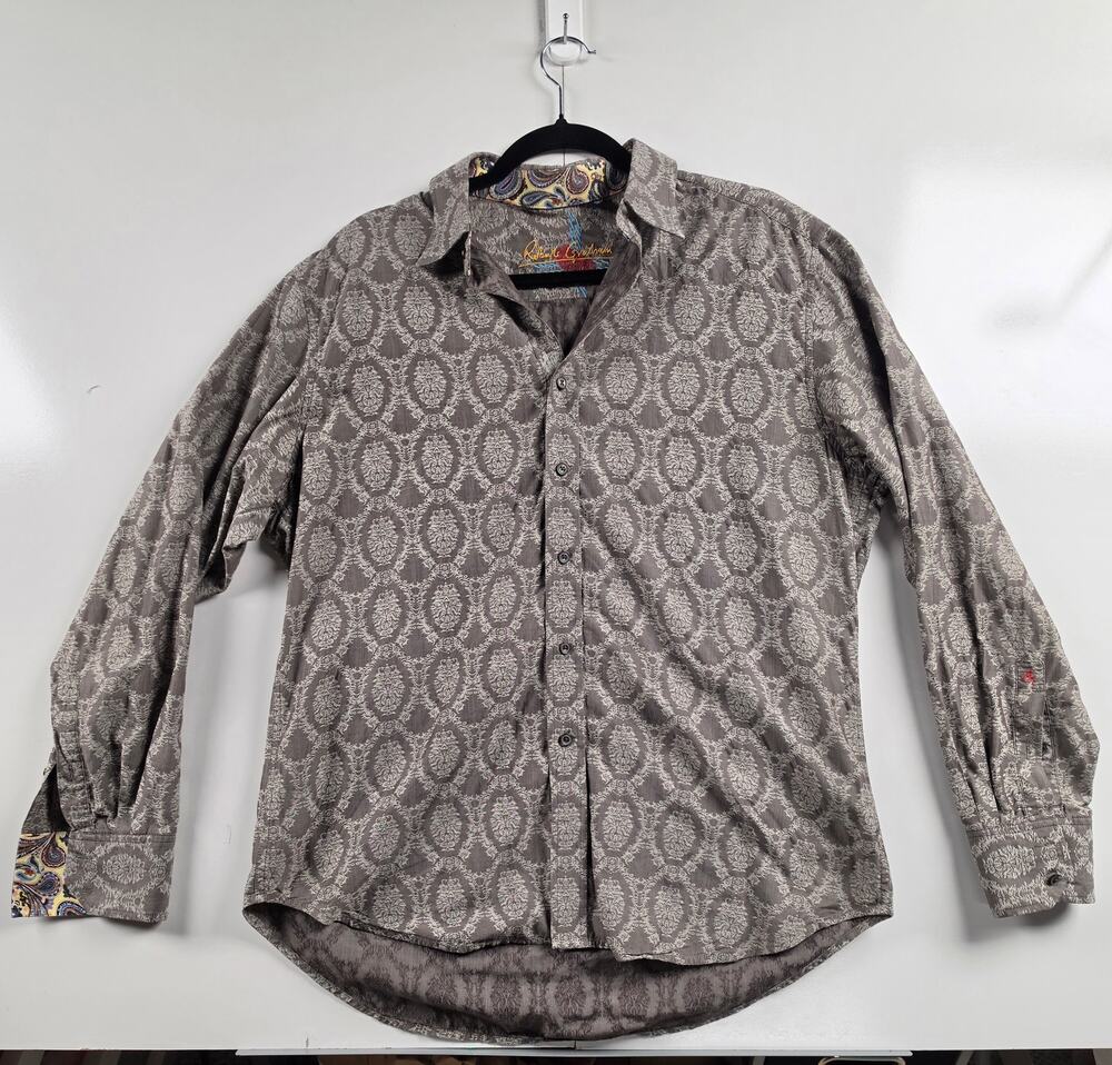Robert Graham Mens L Gray Jacquard Paisley Contrast Button Down Shirt 0092